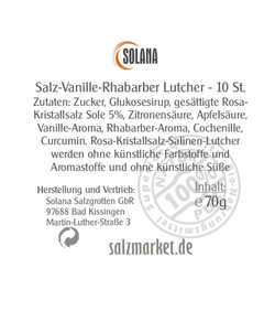 Sole-Salz-Lutscher mit Rosa-Kristallsalz-Sole, Vanille-Rhabarber 10 Stück