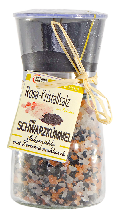 AVANGARDE SALZ-MÜHLE - ROSA KRISTALLSALZ (bekannt als Himalaya Salz) mit Schwarzkümmel 180 Gramm