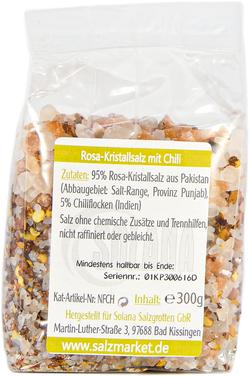 Salzkristalle Reines Rosa (bekannt als Himalaya Salz) mit Chilli 300 g