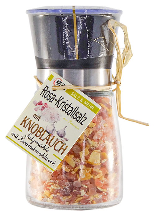 AVANGARDE SALZ-MÜHLE - ROSA KRISTALLSALZ (bekannt als Himalaya Salz) mit Knoblauch 180 Gramm