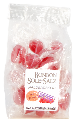 ZUCKERFREIE SALZBONBONS MIT ROSA-KRISTALLSALZ-SOLE - WALDERBEERE  100g