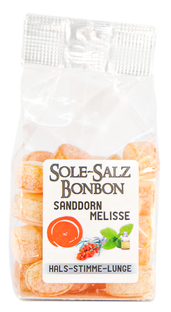 Kristall-Salinenbonbons aus Natursole, Sanddorn-Melisse 100 g
