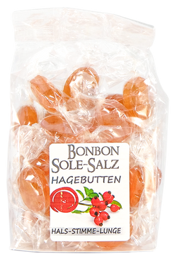 SALZBONBONS AUS ROSA KRISTALLSALZ-SOLE - HAGEBUTTEN 100g