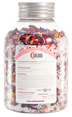 Natürliches Badekristallsalz mit Rosenblättern 500 g Flasche