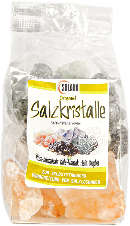 Salzkristallen-Mix Kala-Namak, Halit und Himalaya-Salz, Salz mit Kupfer 600 g