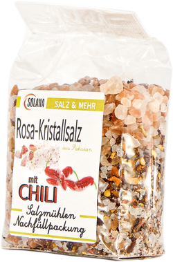 Salzkristalle Reines Rosa (bekannt als Himalaya Salz) mit Chilli 300 g