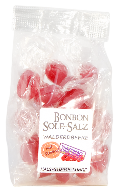 Zuckerfreie Salzbonbons mit Rosa-Kristallsalz-Sole - Walderbeere 100 g