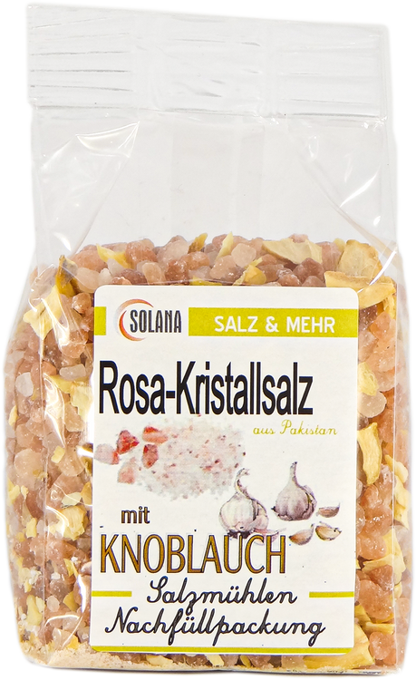 SALZKRISTALLE  REINES ROSA ( bekannt als Himalaya Salz) MIT KNOBLAUCH  300 Gramm Beutel 