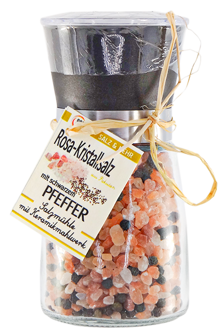 AVANGARDE SALZ-MÜHLE - ROSA KRISTALLSALZ (bekannt als Himalaya Salz) mit schwarzem Pfeffer 180 Gramm