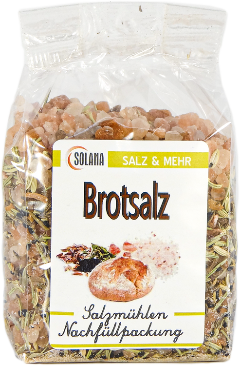 Brotsalz – Salzkristalle reines Rosa (bekannt als Himalaya Salz) mit Schwarzkümmel, Kümmel, Anis, Fenchel und Rosmarin, 300 g Beutel