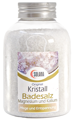 Kristallbadesalz mit Magnesium und Kalium Körnung 1-2 mm Flasche 600 G