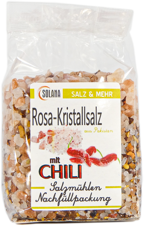 Salzkristalle Reines Rosa (bekannt als Himalaya Salz) mit Chilli 300 g