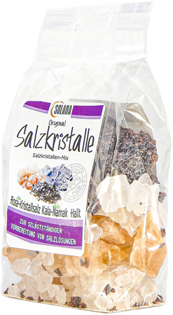 Salzkristallen-Mix aus Kala-Namak, Halit und Salzkristalle Reines Rosa (bekannt als Himalaya Salz) 300 Gramm Beutel