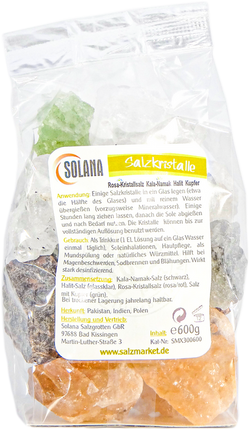 Salzkristallen-Mix Kala-Namak, Halit und Himalaya-Salz, Salz mit Kupfer 600 g