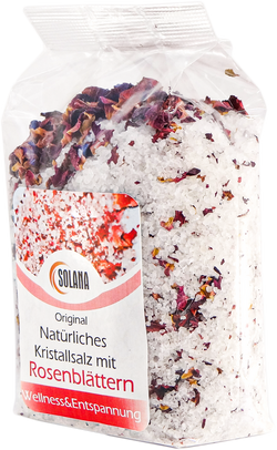 NATÜRLICHES BADEKRISTALLSALZ mit Rosenblättern  300 g