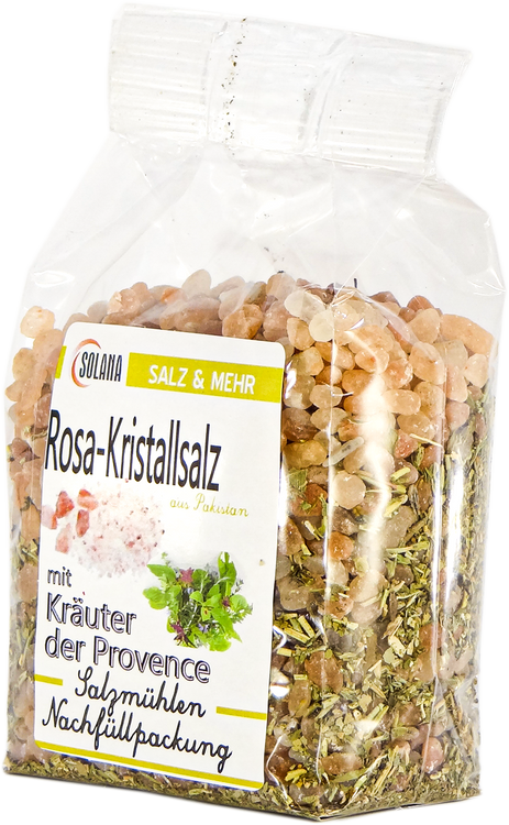 Salzkristalle Reines Rosa (bekannt als Himalaya Salz) mit Kräuter der Provence 300 Gramm Beutel