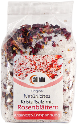 NATÜRLICHES BADEKRISTALLSALZ mit Rosenblättern  300 g