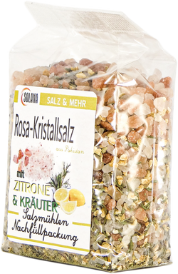 Salzkristalle Reines Rosa (bekannt als Himalaya Salz) mit Kräuter und Zitrone 300 Gramm Beutel